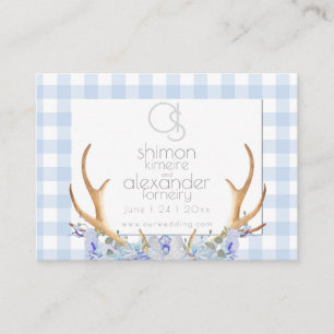 Wedding Website Monogram Blue Gingham Floral Business Card