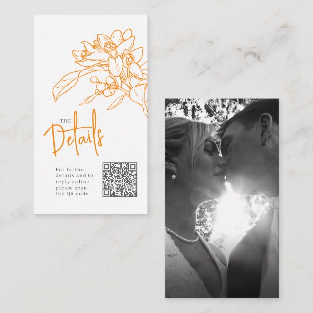 Wedding website orange blossom details QR wedding  Enclosure Card (Front/Back)