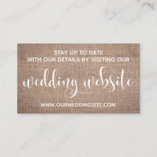 Wedding Website, Pretty Modern Script & Burlap Enclosure Card
