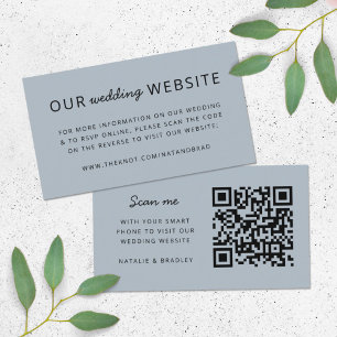 Wedding Website   QR Code Blue Modern Minimal Enclosure Card