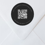 Wedding website QR code details rsvp black Classic Round Sticker<br><div class="desc">Add your url for your wedding website.  For information,  details,  online rsvp.  Black background,  white text.</div>