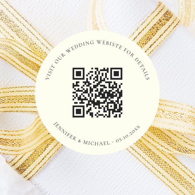 Wedding website QR code details rsvp ivory Classic Round Sticker (Creator Uploaded)