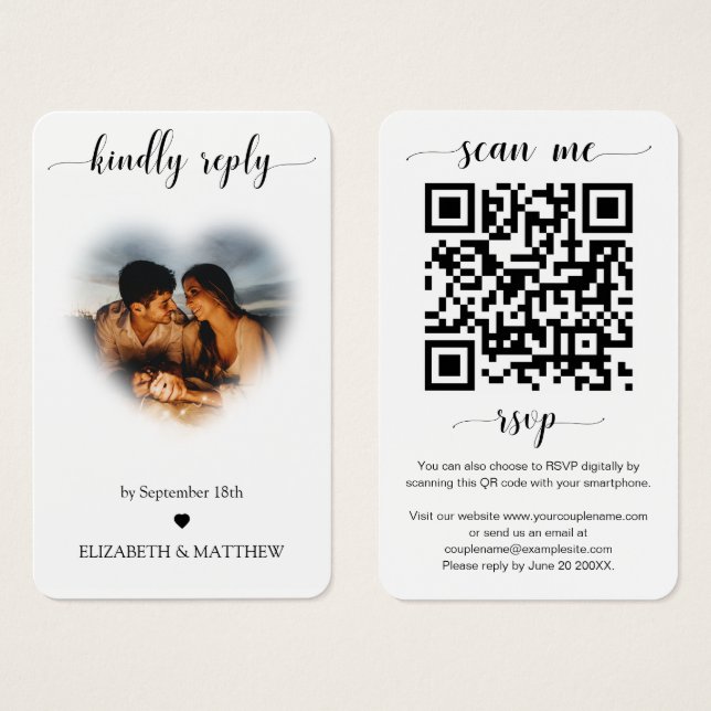 Wedding Website QR Code Heart Frame Photo RSVP (Front & Back)