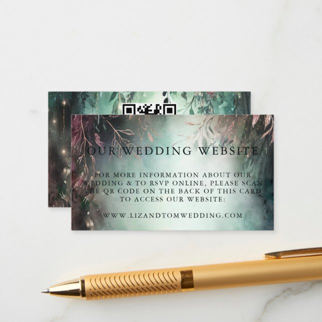 Wedding Website QR Code Magical Forest Wedding Enclosure Card (Front/Back In Situ)