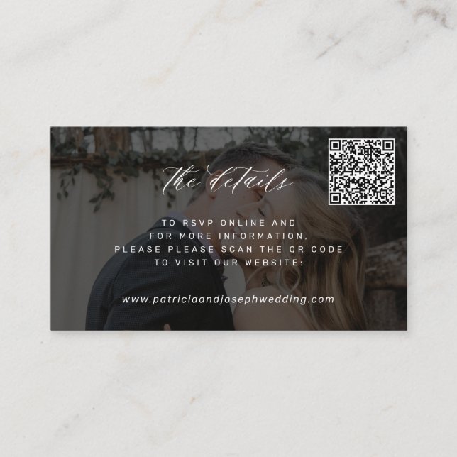 Wedding website QR CODE minimal photo details Enclosure Card (Front)
