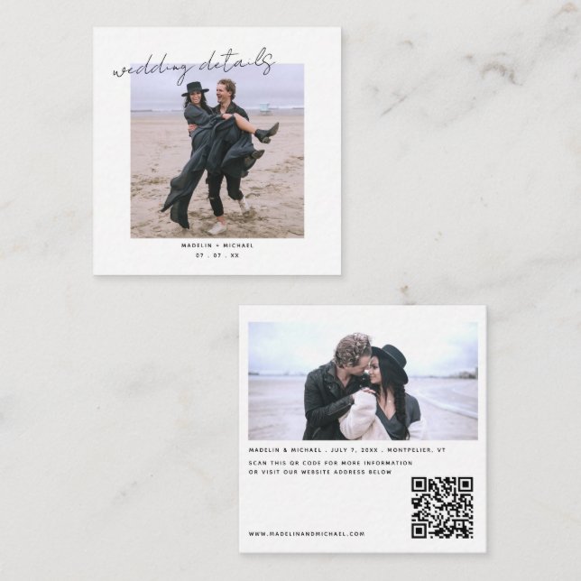 Wedding Website QR Code Minimal Photo Wedding RSVP Enclosure Card (Front/Back)