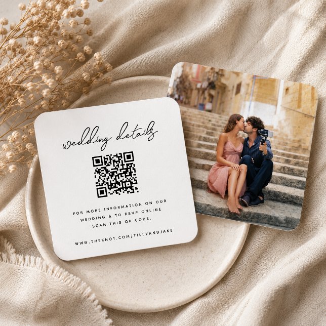Wedding Website | QR Code Minimalist Photo RSVP Enclosure Card (Direct guests seamlessly to your wedding website using this elegant QR code photo enclosure card)