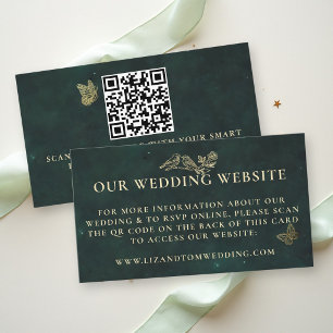 Wedding Website QR Fairycore Woodland Emerald Gold Enclosure Card
