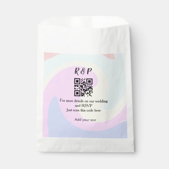 Wedding website rsvp q r code add name text  favour bag (Front)