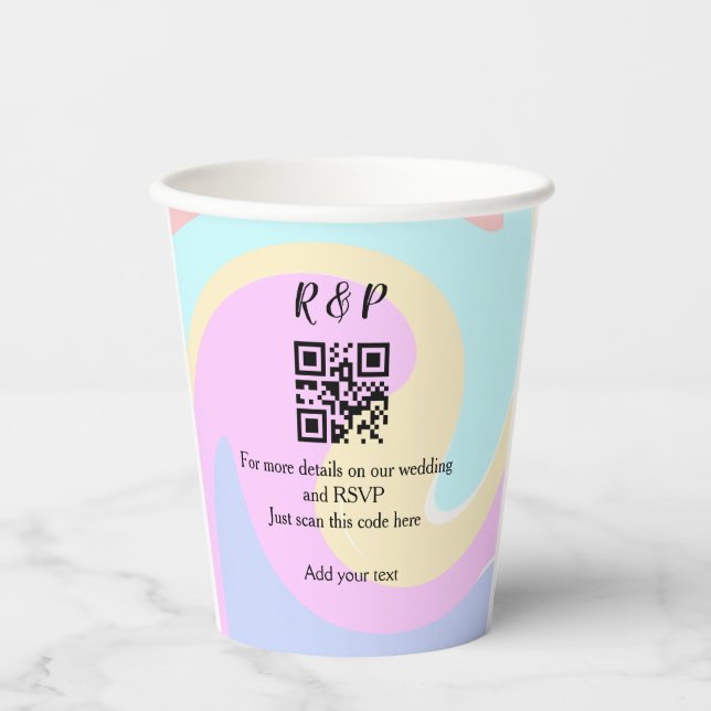 Wedding website rsvp q r code add name text  paper cups (Front)