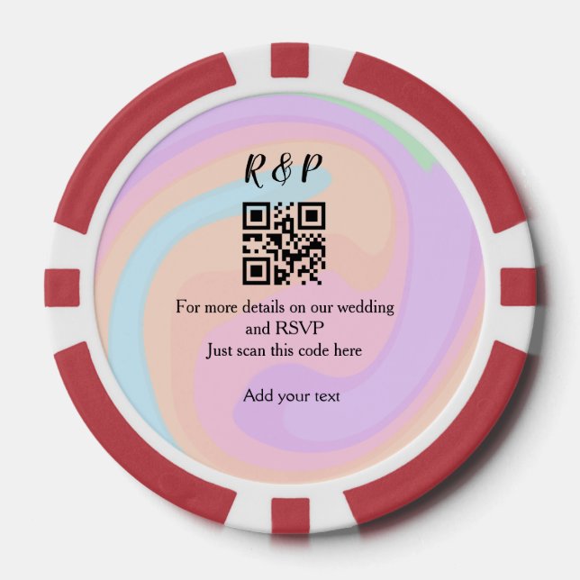 Wedding website rsvp q r code add name text  poker chips (Front)