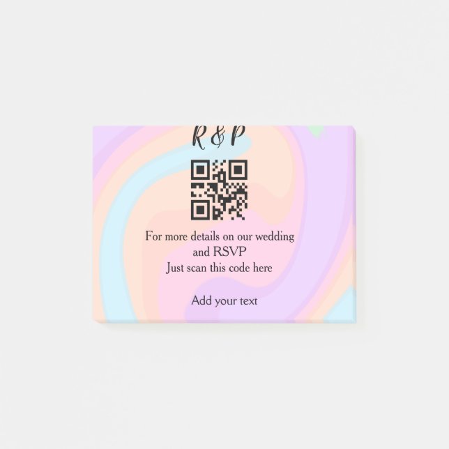 Wedding website rsvp q r code add name text  post-it notes (Front)