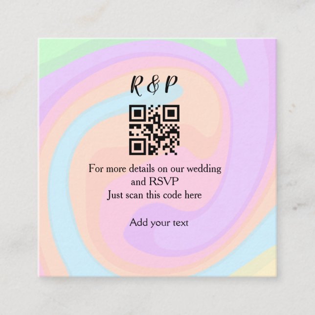 Wedding website rsvp q r code add name text  square business card (Front)