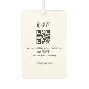 Wedding website rsvp q r code add name text thr air freshener
