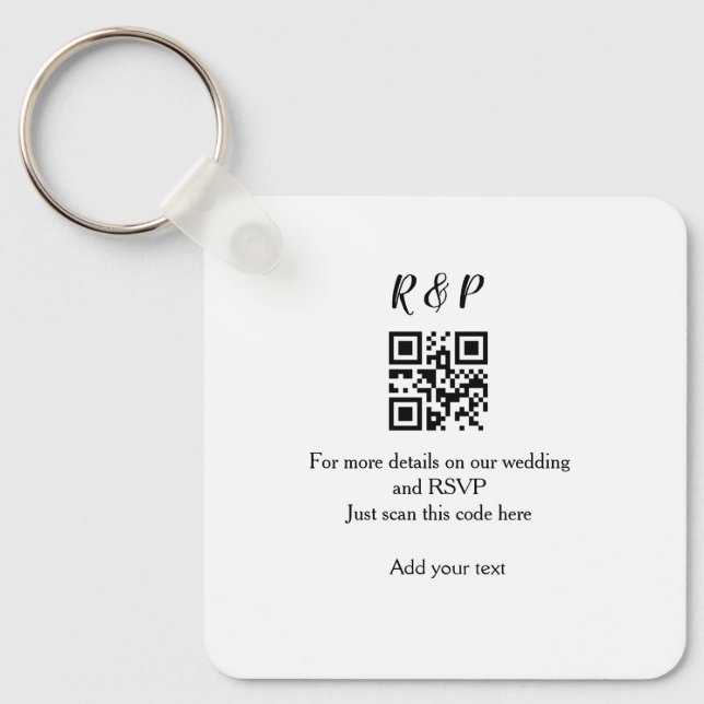 Wedding website rsvp q r code add name text thr keychain (Front)