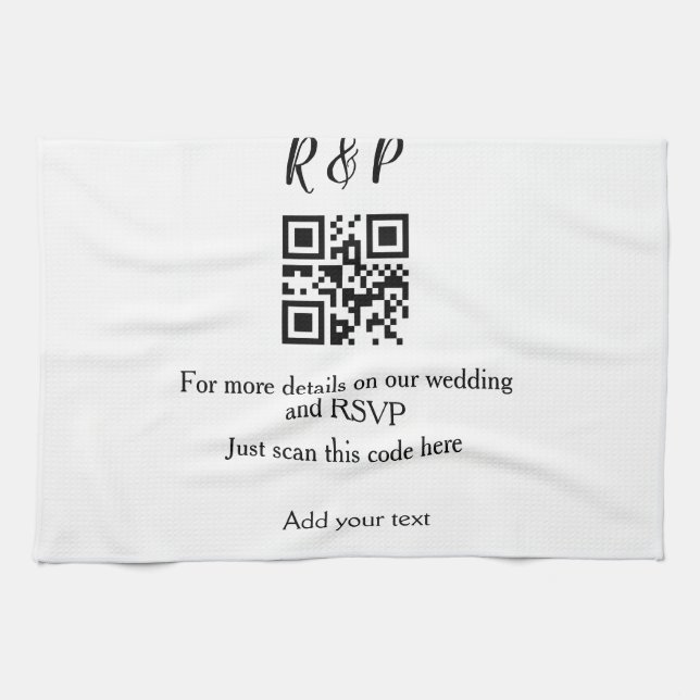 Wedding website rsvp q r code add name text thr kitchen towel (Horizontal)
