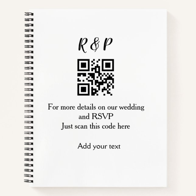 Wedding website rsvp q r code add name text thr notebook (Front)