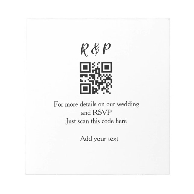 Wedding website rsvp q r code add name text thr notepad (Front)