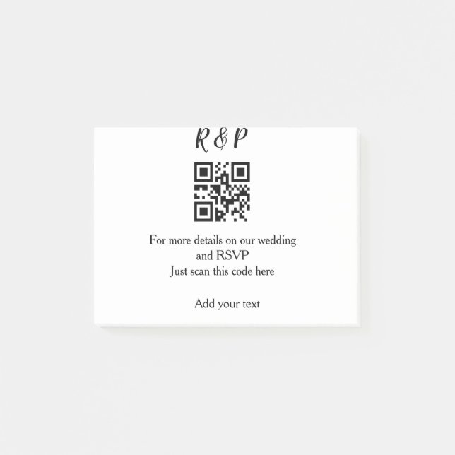 Wedding website rsvp q r code add name text thr post-it notes (Front)