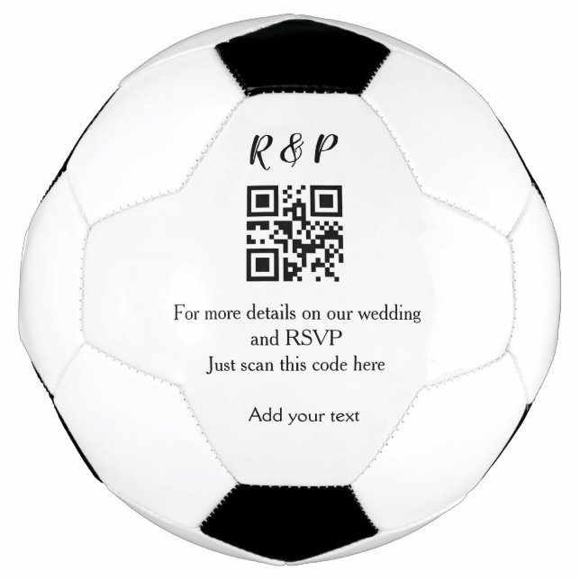 Wedding website rsvp q r code add name text thr soccer ball (Front)