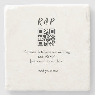 Wedding website rsvp q r code add name text thr stone coaster