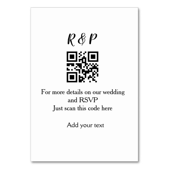 Wedding website rsvp q r code add name text thr table number (Front)