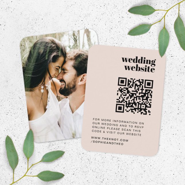Wedding Website | RSVP QR Code Photo Retro Enclosure Card (Direct guests seamlessly to your wedding website using this feminine QR code photo enclosure card)