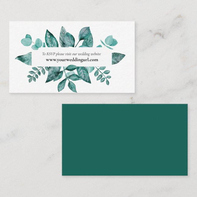 Wedding Website RSVP Teal Greenery Enclosure Card (Front/Back)