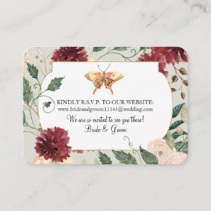 Wedding Website RSVP Watercolor Autumn Floral Grey Business Card