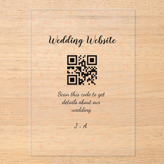 Wedding website scan QR code for details orange so Acrylic Invitations (Front)