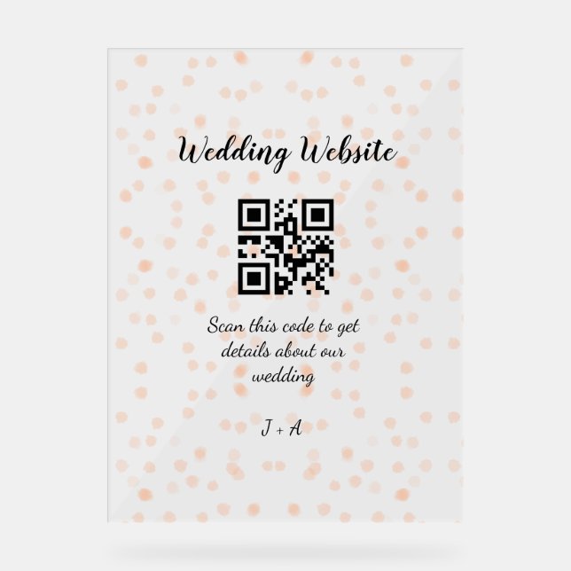 Wedding website scan QR code for details orange so Acrylic Sign (Front)