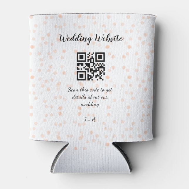Wedding website scan QR code for details orange so Can Cooler (Front)