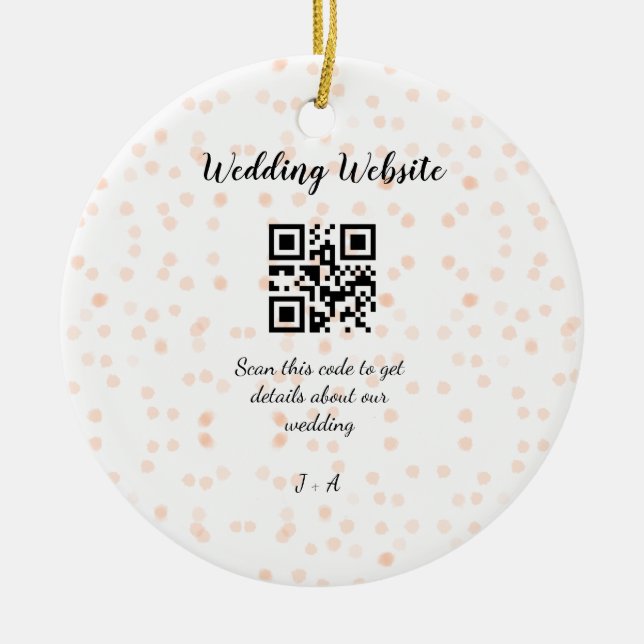 Wedding website scan QR code for details orange so Ceramic Ornament (Front)