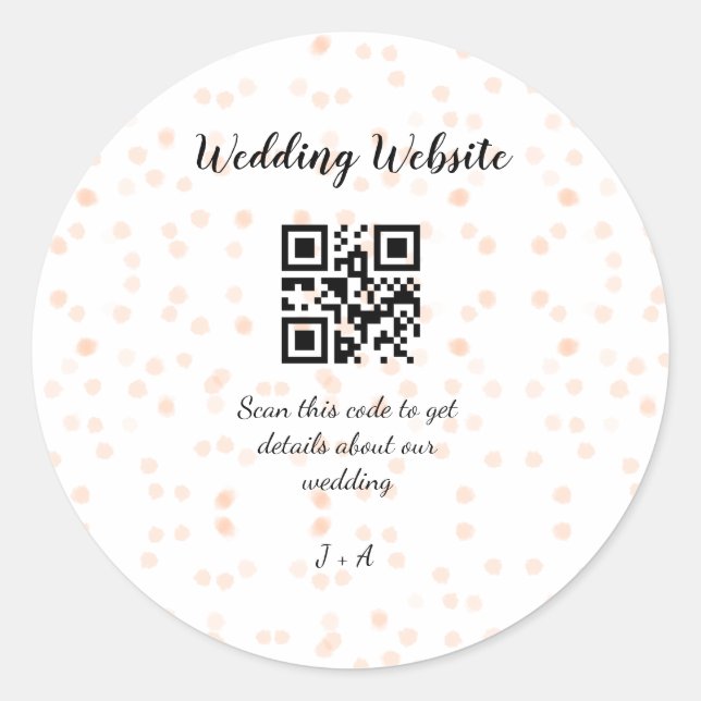 Wedding website scan QR code for details orange so Classic Round Sticker (Front)