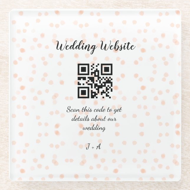 Wedding website scan QR code for details orange so Glass Coaster (Front)