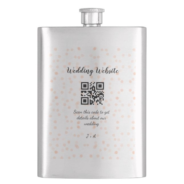 Wedding website scan QR code for details orange so Hip Flask (Front)