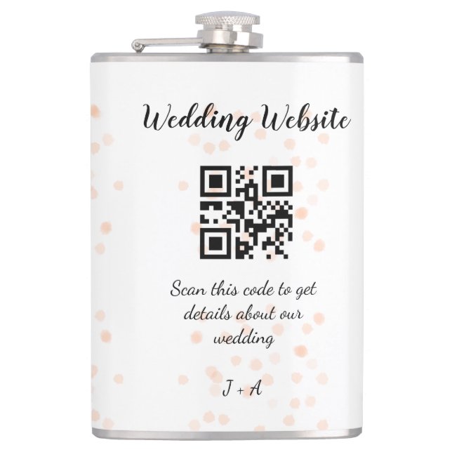 Wedding website scan QR code for details orange so Hip Flask (Front)