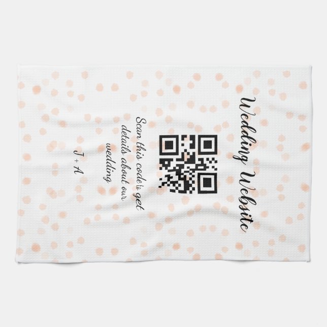 Wedding website scan QR code for details orange so Kitchen Towel (Horizontal)