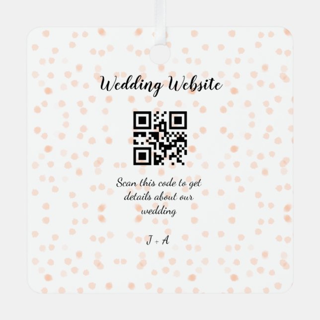 Wedding website scan QR code for details orange so Metal Ornament (Front)