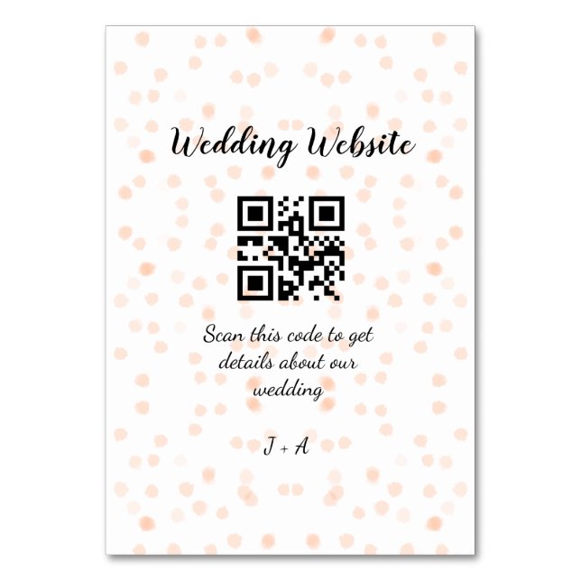 Wedding website scan QR code for details orange so Table Number (Front)