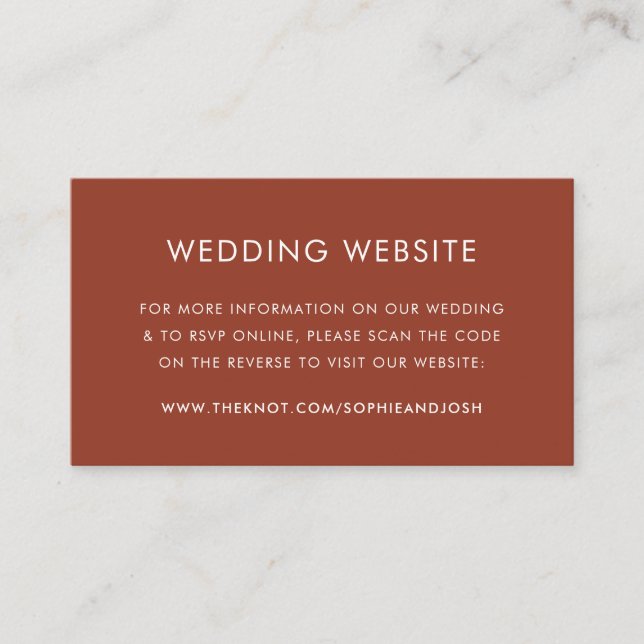 Wedding Website | Terracotta Burnt Orange QR Code Enclosure Card (Front)