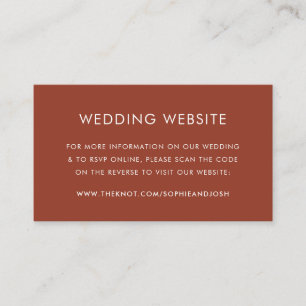 Wedding Website   Terracotta Burnt Orange QR Code Enclosure Card