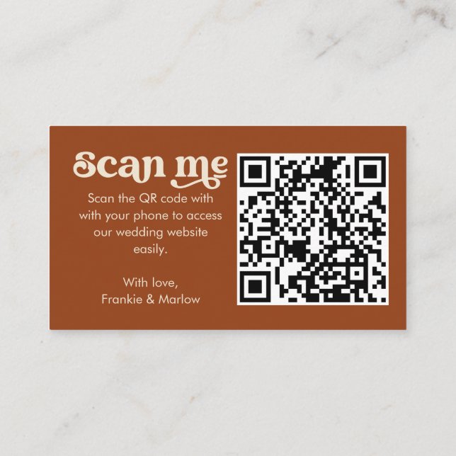 Wedding Website Terracotta Retro RSVP QR Code Enclosure Card (Back)