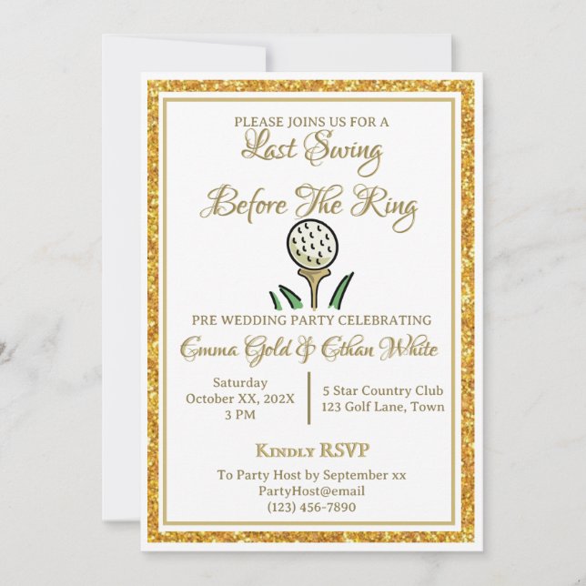 Wedding Weekend Activity Golf Gold Glitter Photo Invitation (Front)
