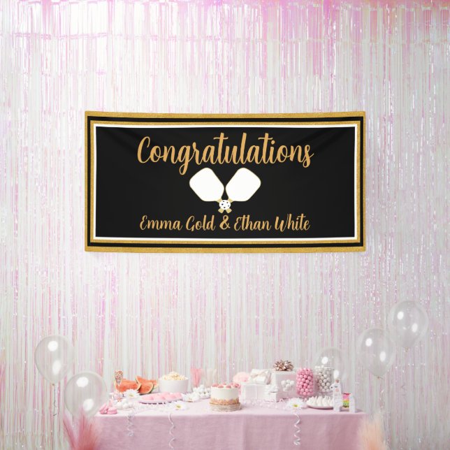 Wedding Weekend Activity Pickleball Black & Gold Banner (Party)