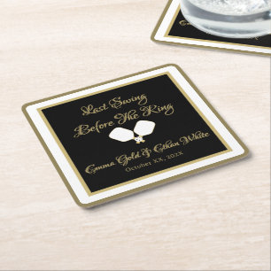 Wedding Weekend Activity Pickleball Gold & White Square Paper Coaster