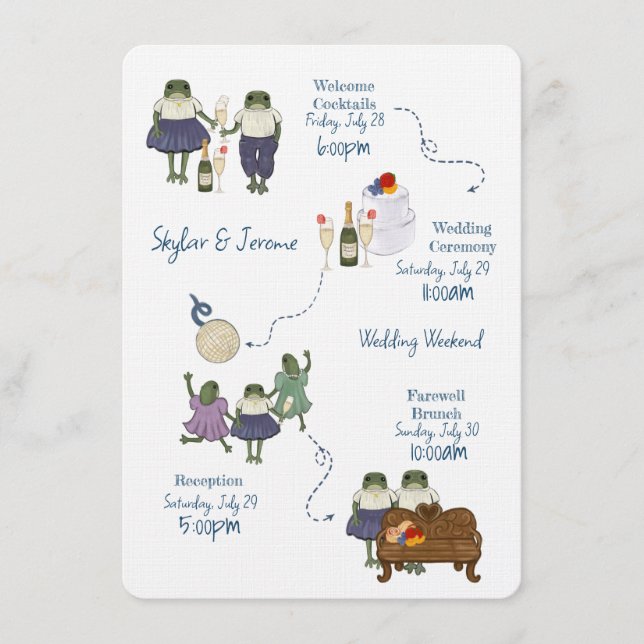 Wedding Weekend Illustrated Frogs Enclosure Card (Front)