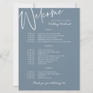 Wedding Weekend Itinerary Blue Welcome Card