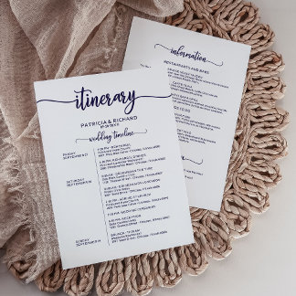 Wedding Weekend Itinerary Chic Navy Blue Timeline
