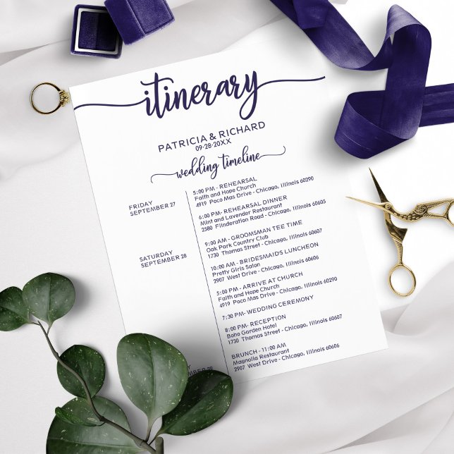 Wedding Weekend Itinerary Chic Navy Blue Timeline (Creator Uploaded)